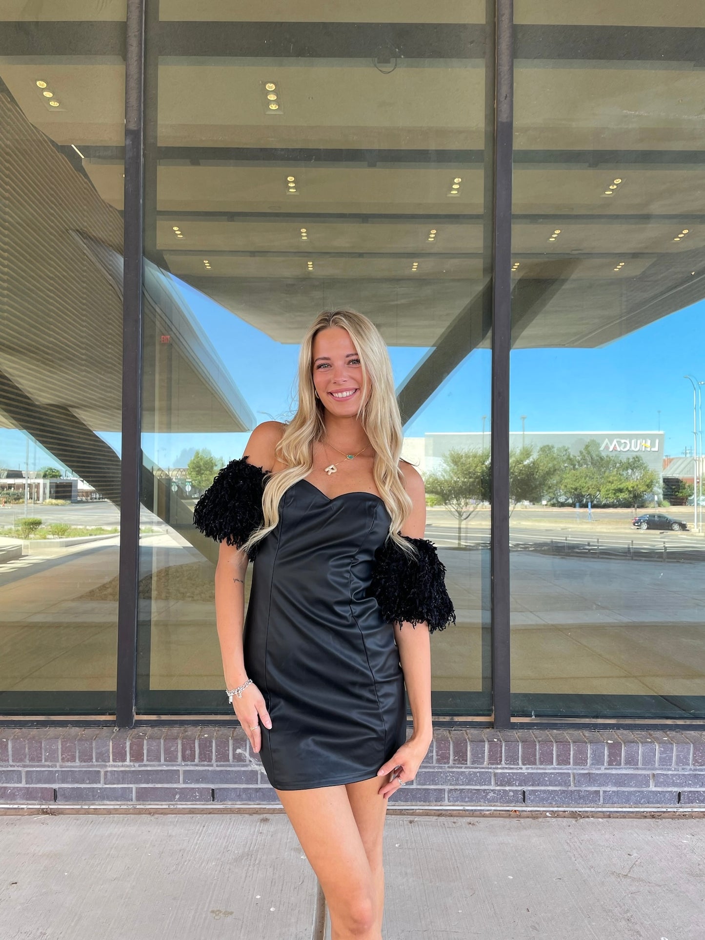 Lurex Fur Sleeve Mini Dress