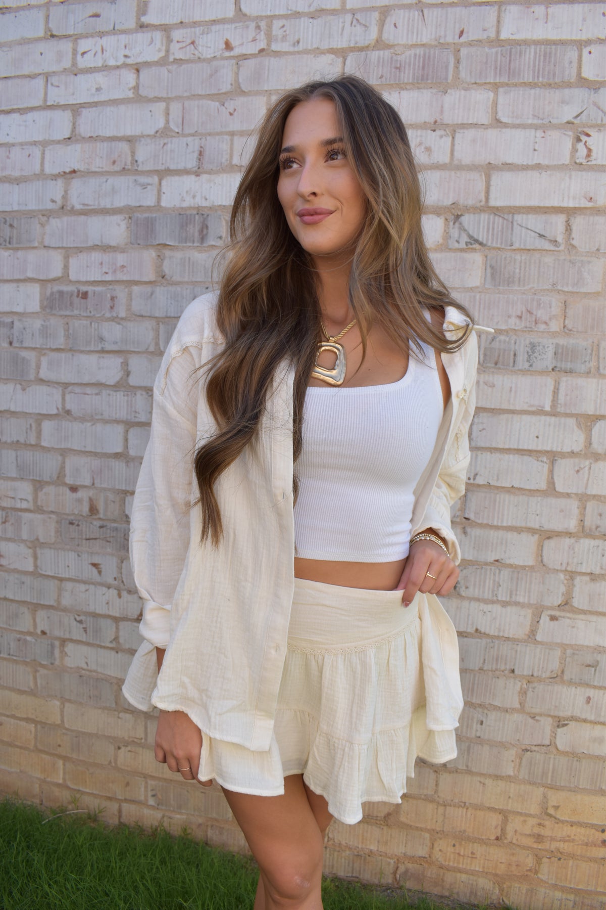 Cream Lace Button Down