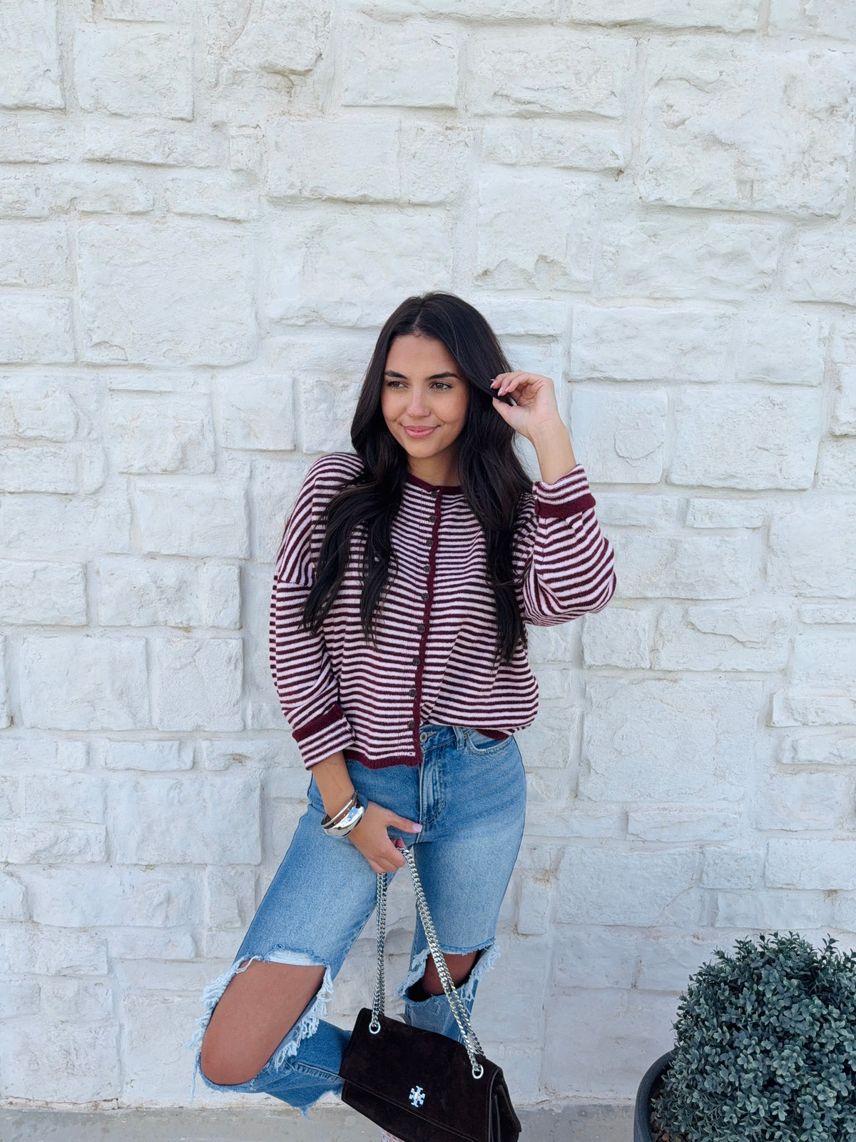 Stripe Long Sleeve Cardigan