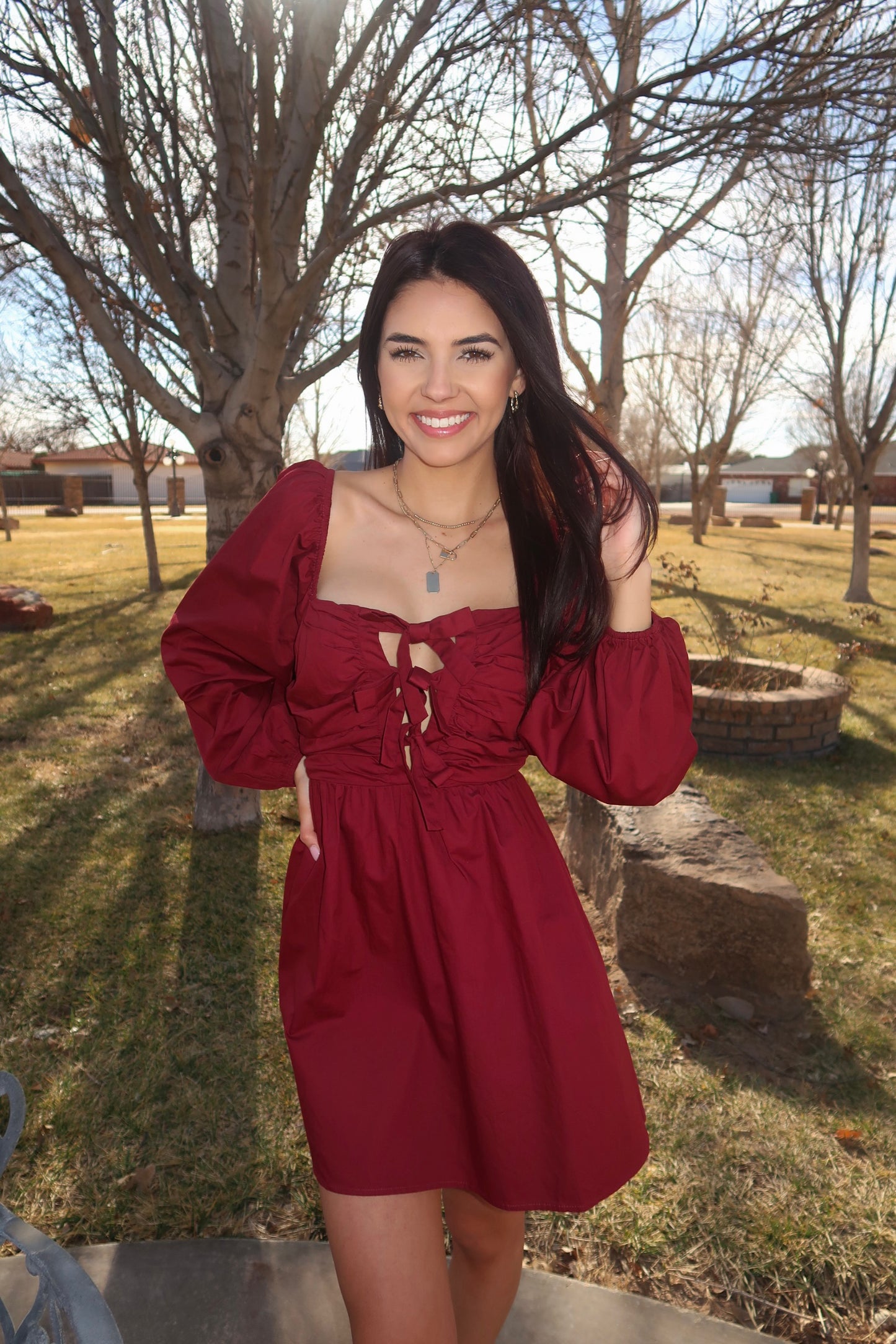 Maroon Bow Detail Dress