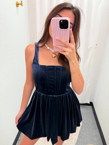 Navy Corset Velvet Dress