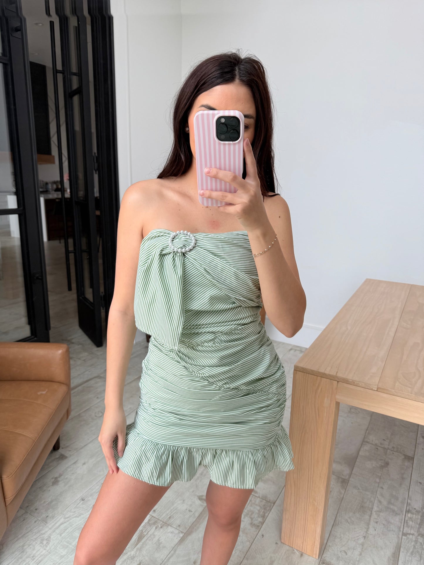 Green Striped Mini Dress
