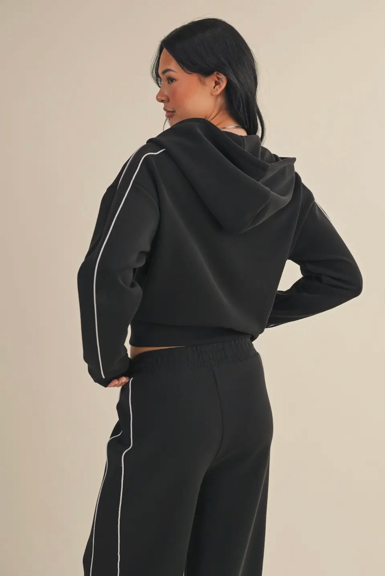 Black Scuba Piping Hoodie