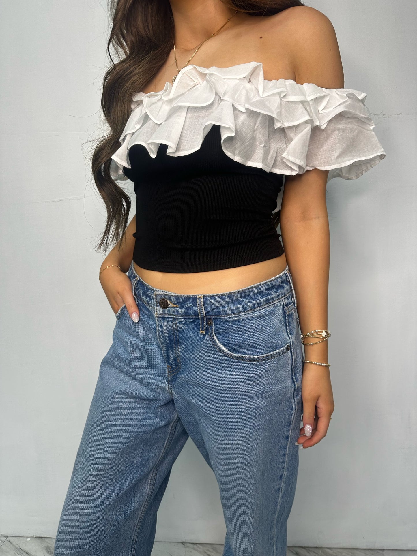 Black Ruffle Top