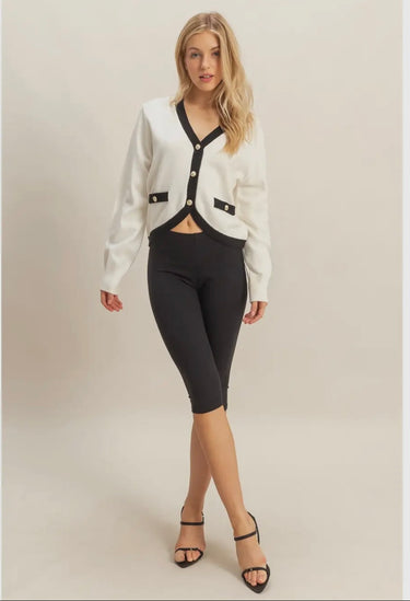Cream/Black Sweater Cardigan