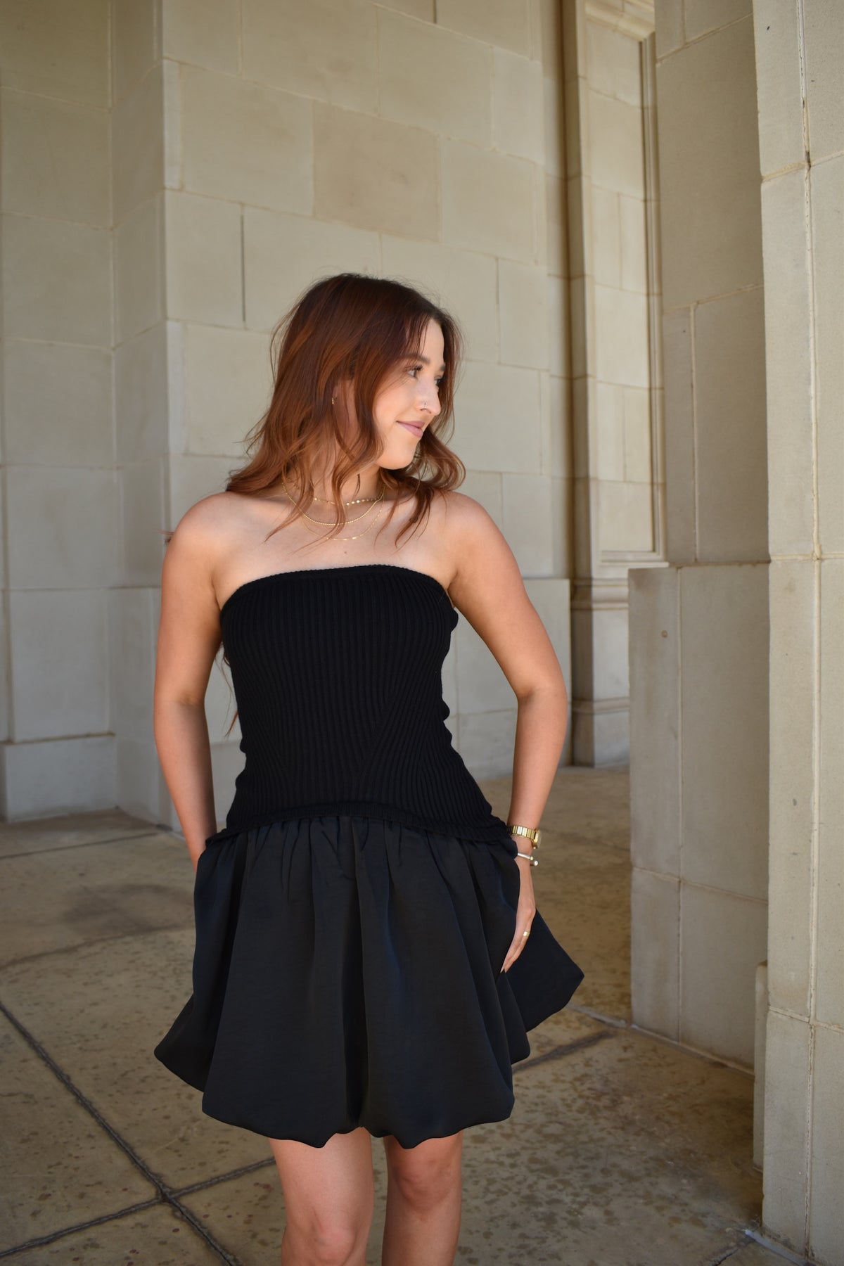 Ribbed Mini Balloon Dress