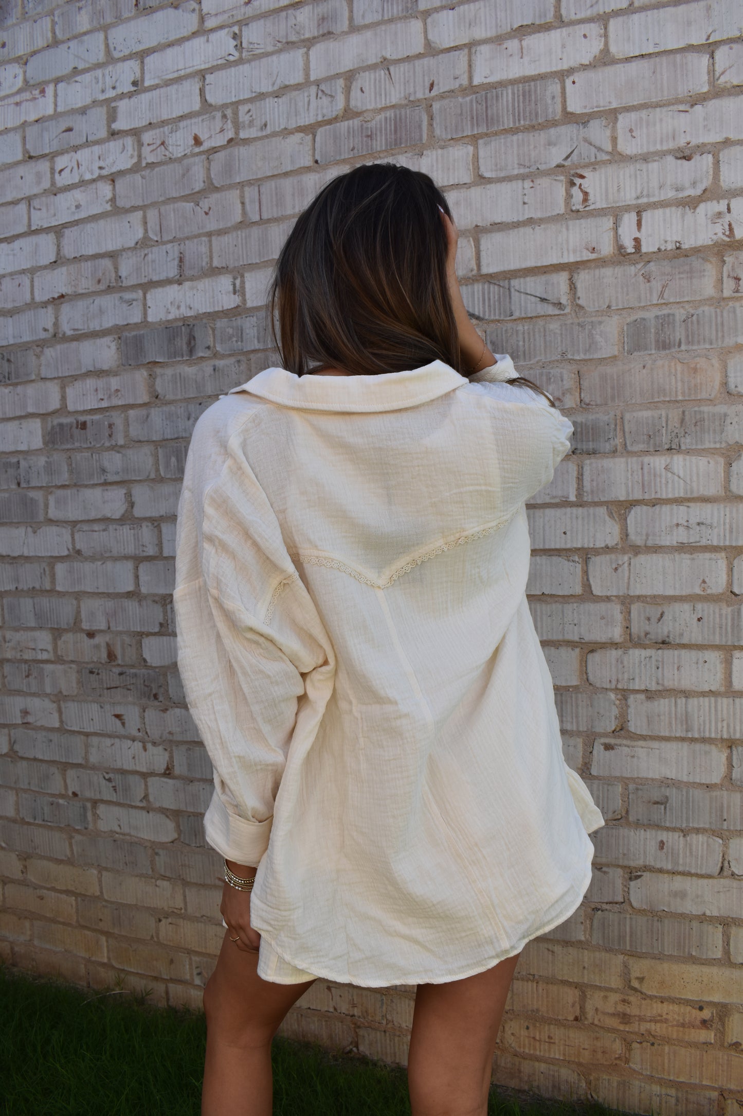 Cream Lace Button Down