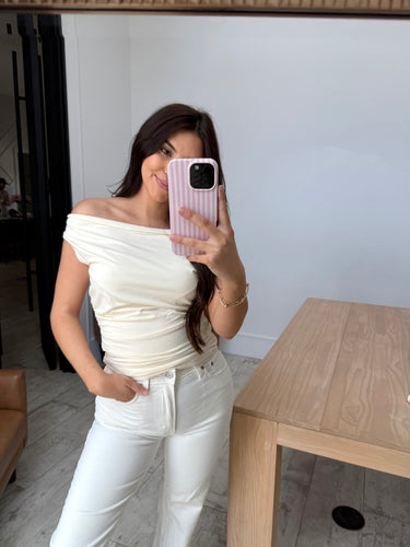 Light Yellow Off the Shoulder Top