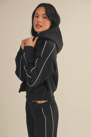 Black Scuba Piping Hoodie