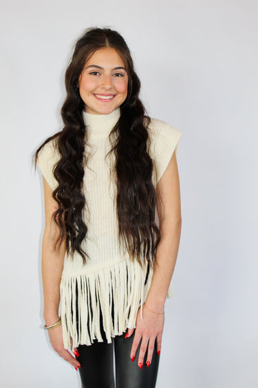 Cream Fringe Sweater Tank