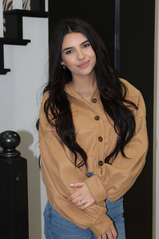 Gathered Crop Jacket-Camel