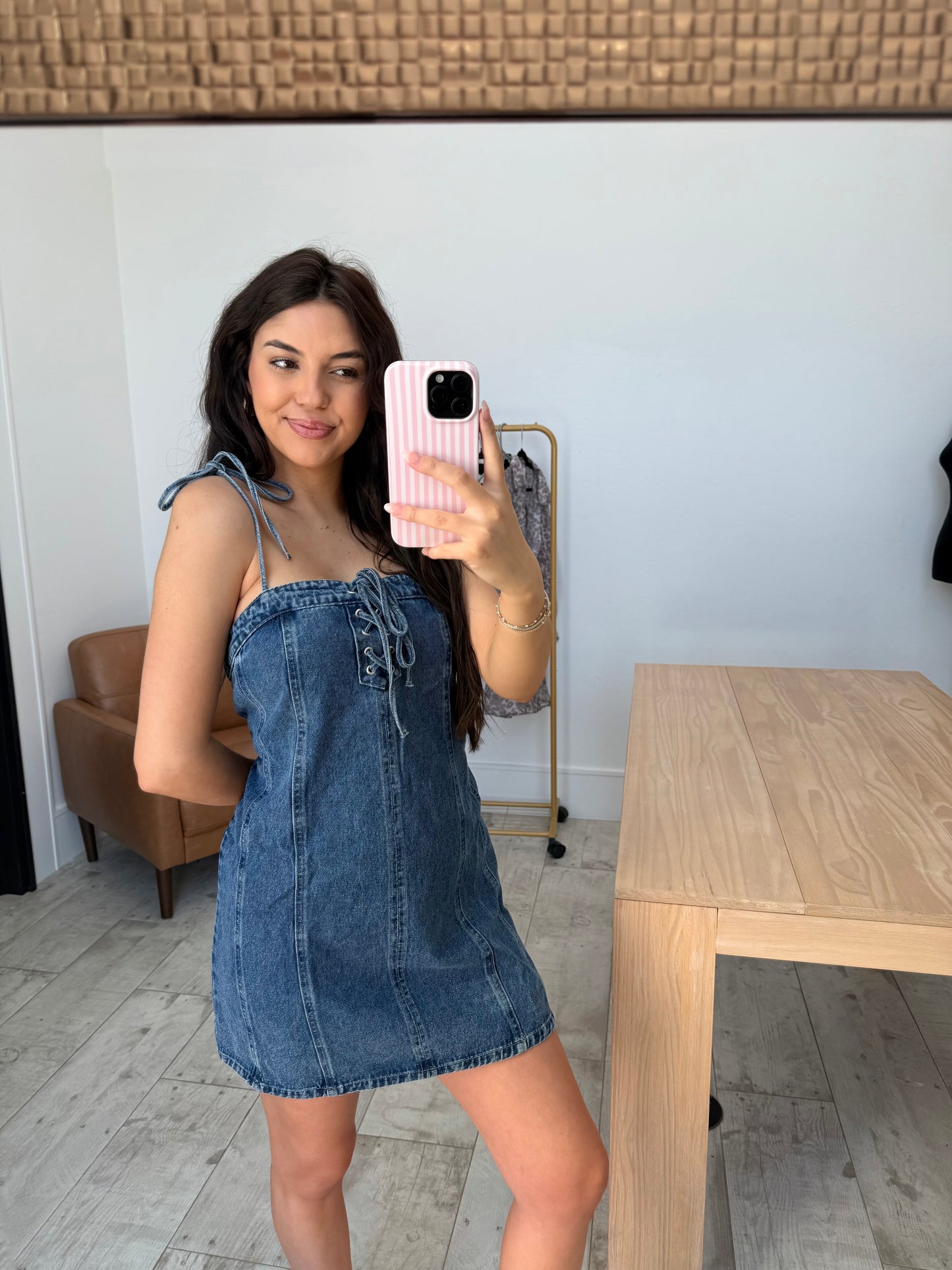 Lace up Detail Denim Dress