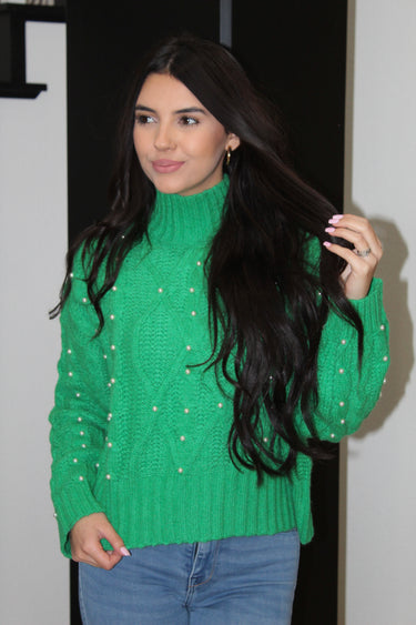 Green Pearl Accent Sweater