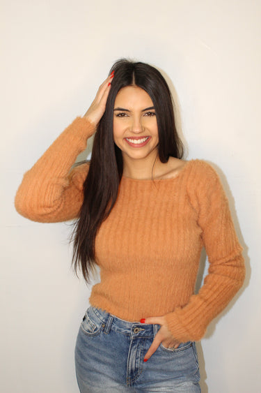 Rust Fuzzy Cropped Sweater