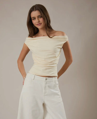 Light Yellow Off the Shoulder Top
