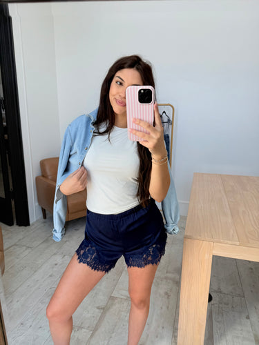 Navy Lace Shorts