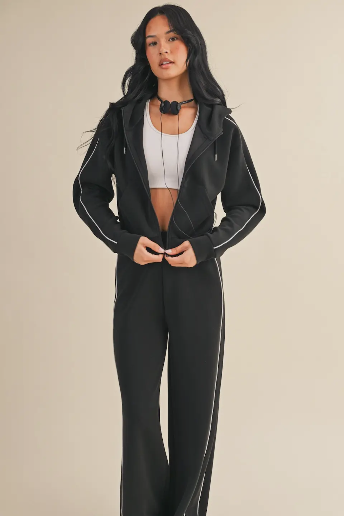 Black Scuba Piping Hoodie