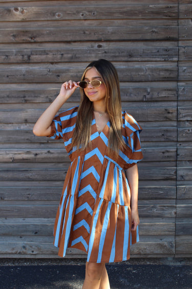 Brown/Blue Striped Dress