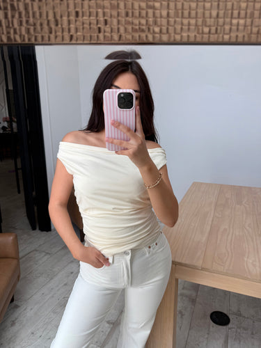 Light Yellow Off the Shoulder Top