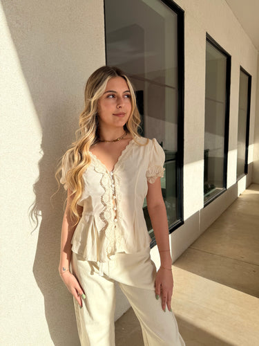 Cream Lace Trim Blouse