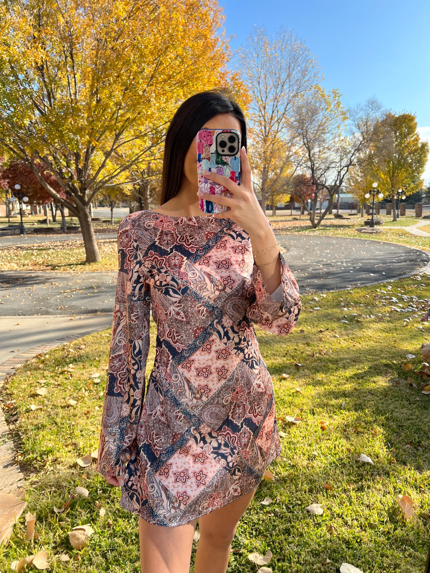 Paisley Long Sleeve Mini Dress