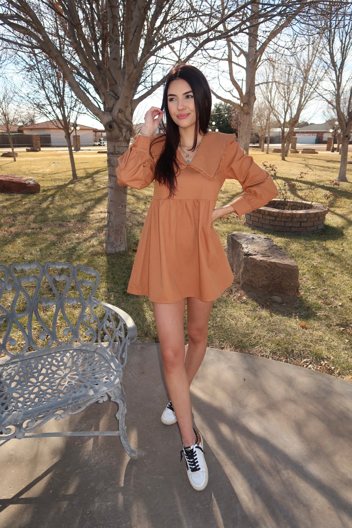 Rust Ruffle Collar Dress