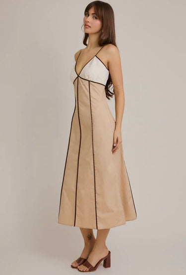 Taupe Pleated Midi Dress