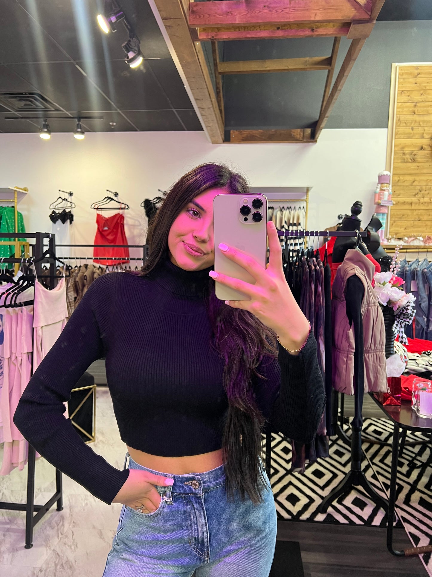 Black Turtleneck Crop
