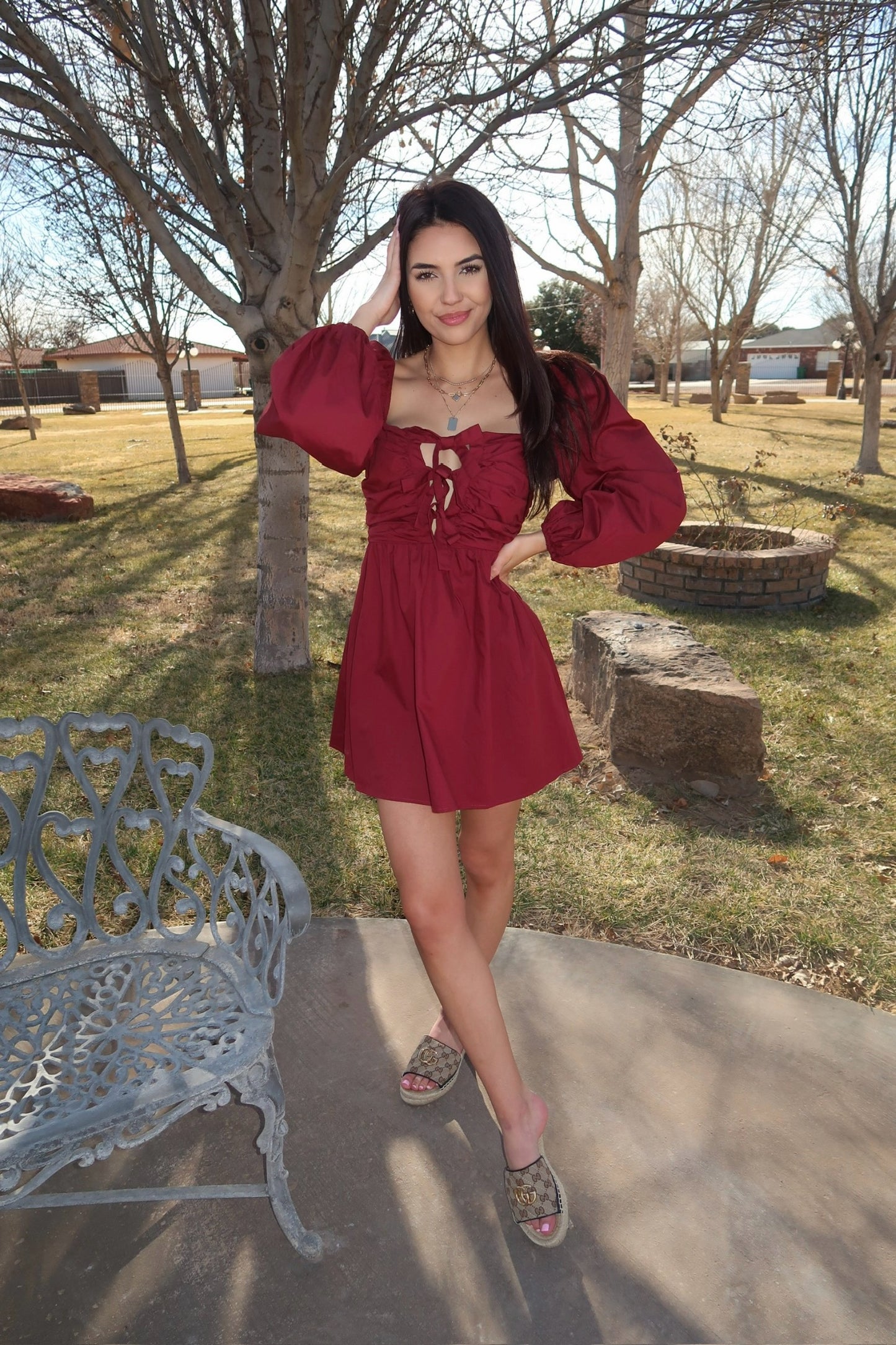 Maroon Bow Detail Dress