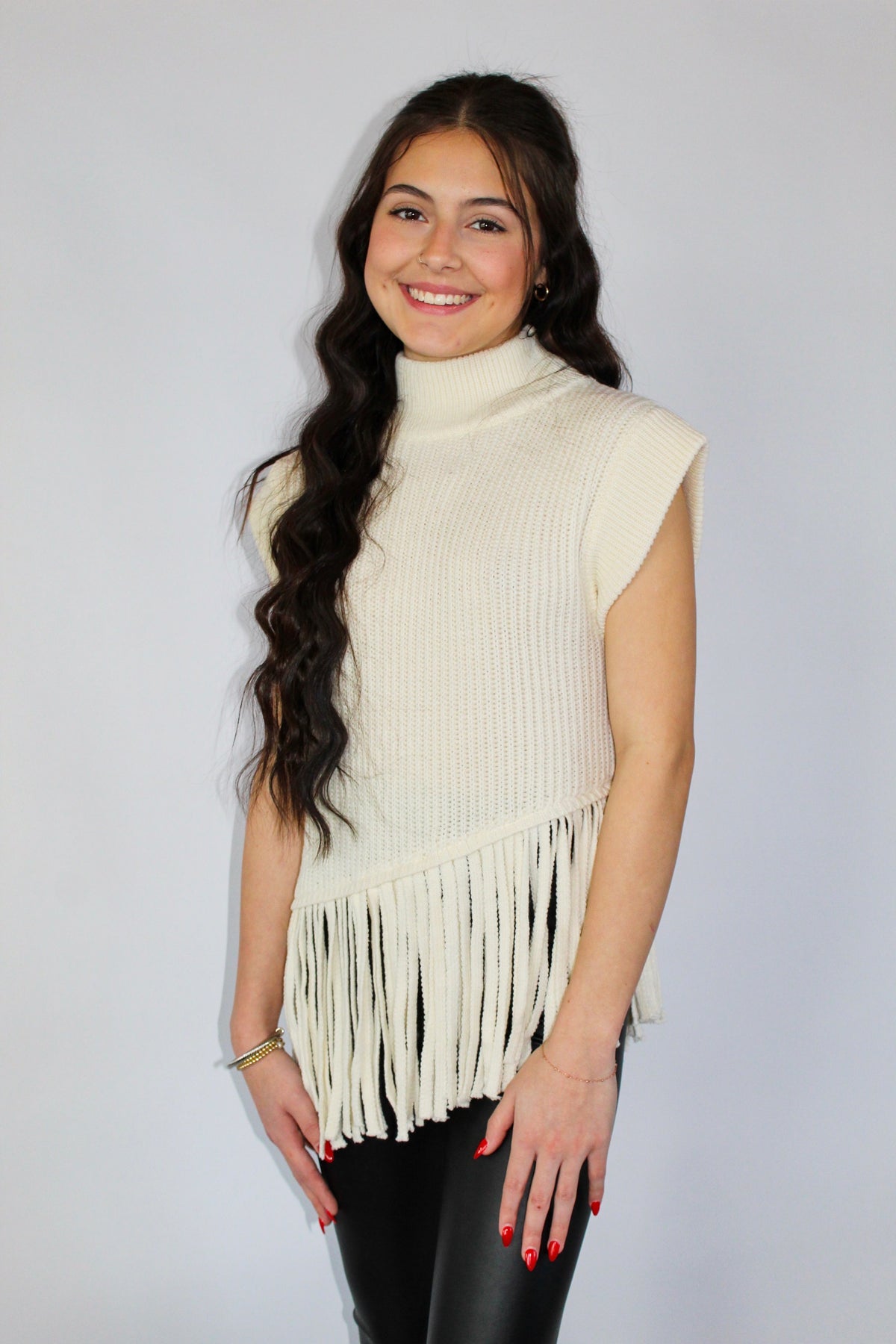 Cream Fringe Sweater Tank