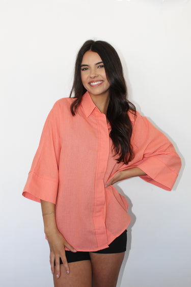 Orange Linen Oversized Shirt