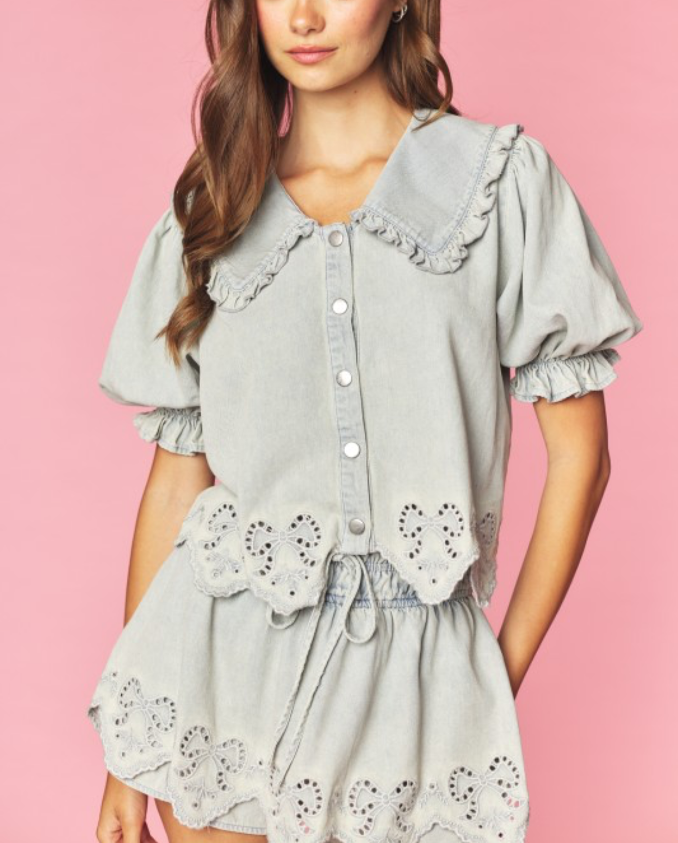 Washed Denim Bow Set