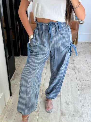 Denim/White Woven Pants