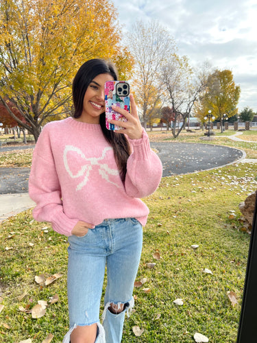 Bow Graphic Sweatshirt-Pink