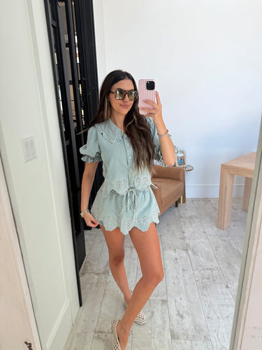 Washed Denim Bow Set
