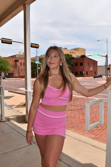 Pink Contrast Mini Skort Set