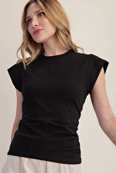 Black Gathered Knit Top