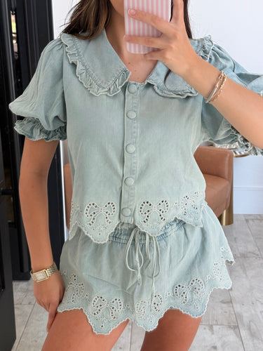 Washed Denim Bow Set