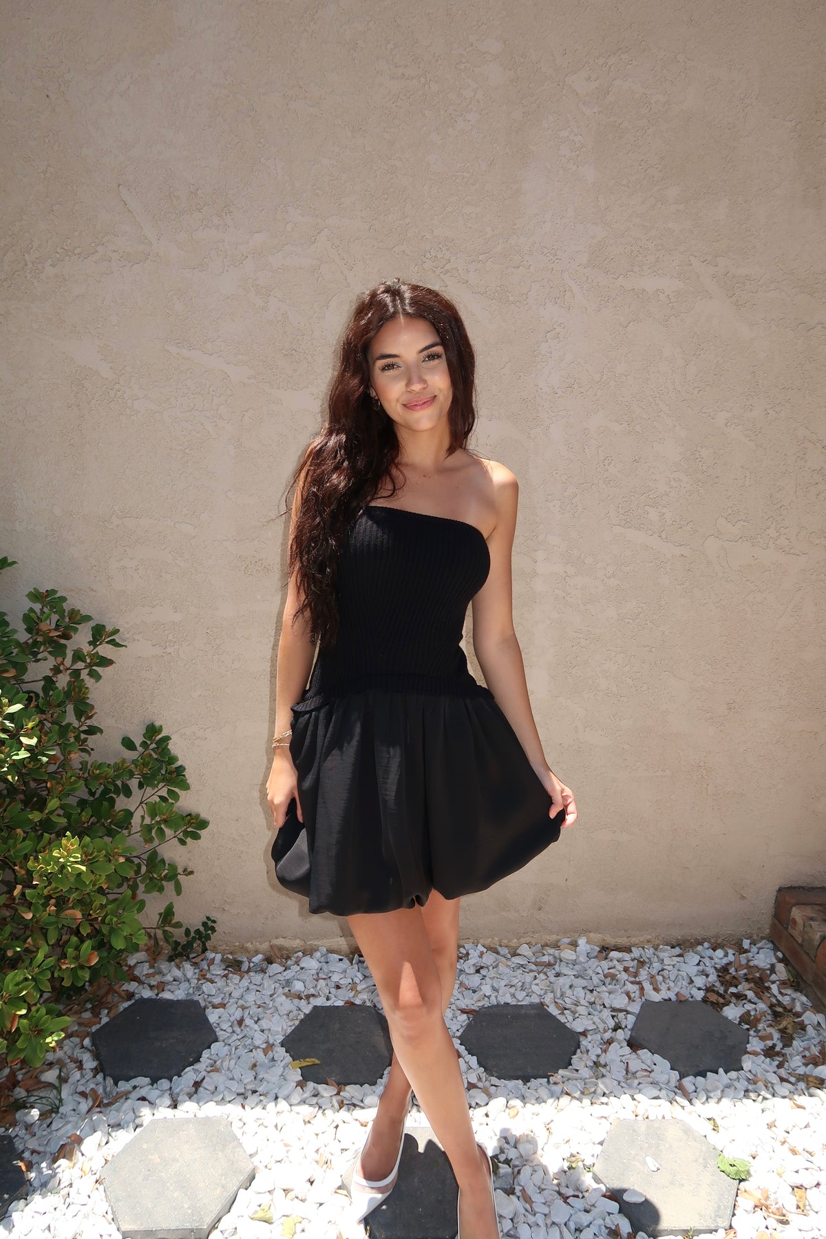 Ribbed Mini Balloon Dress