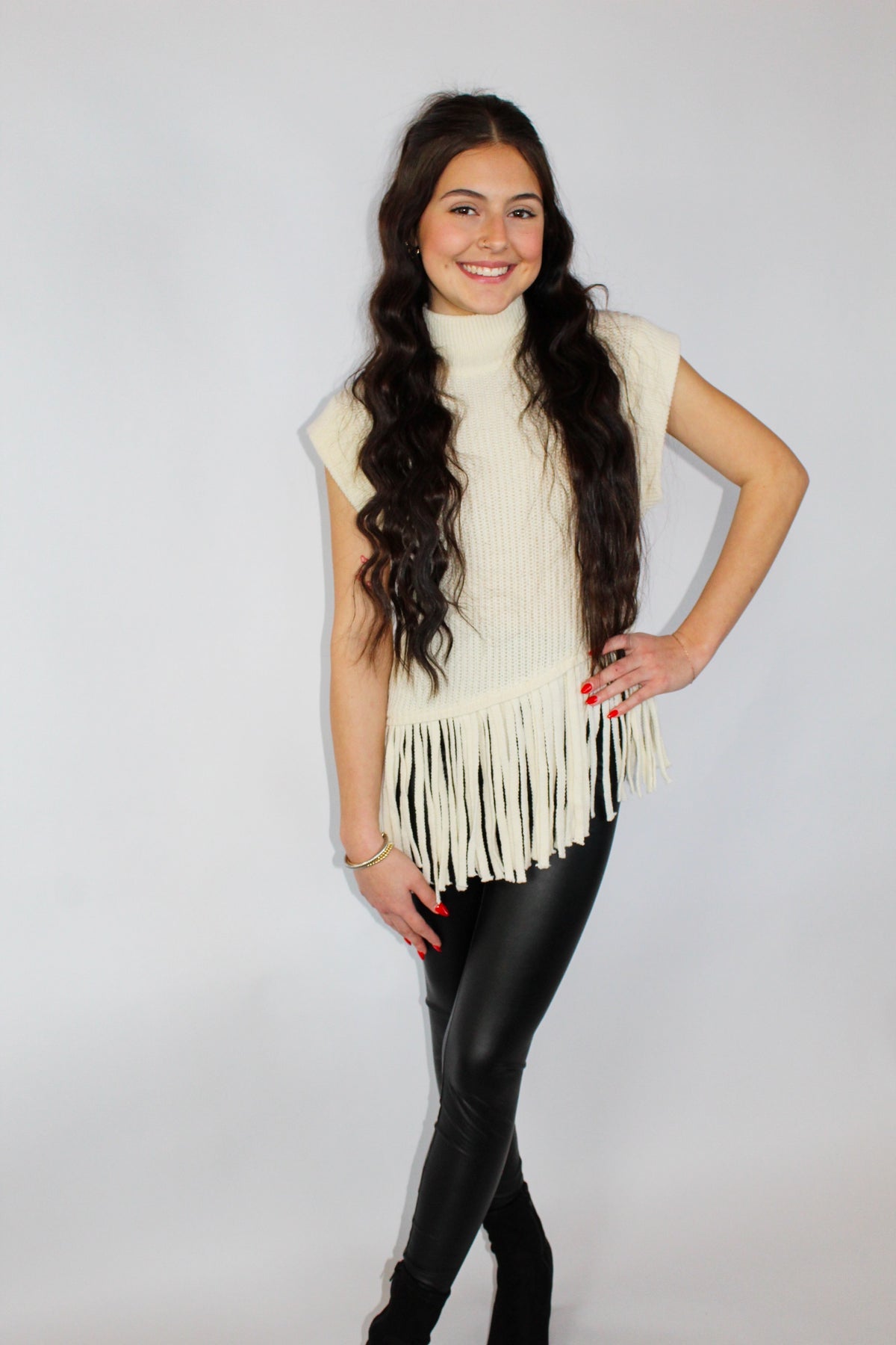 Cream Fringe Sweater Tank
