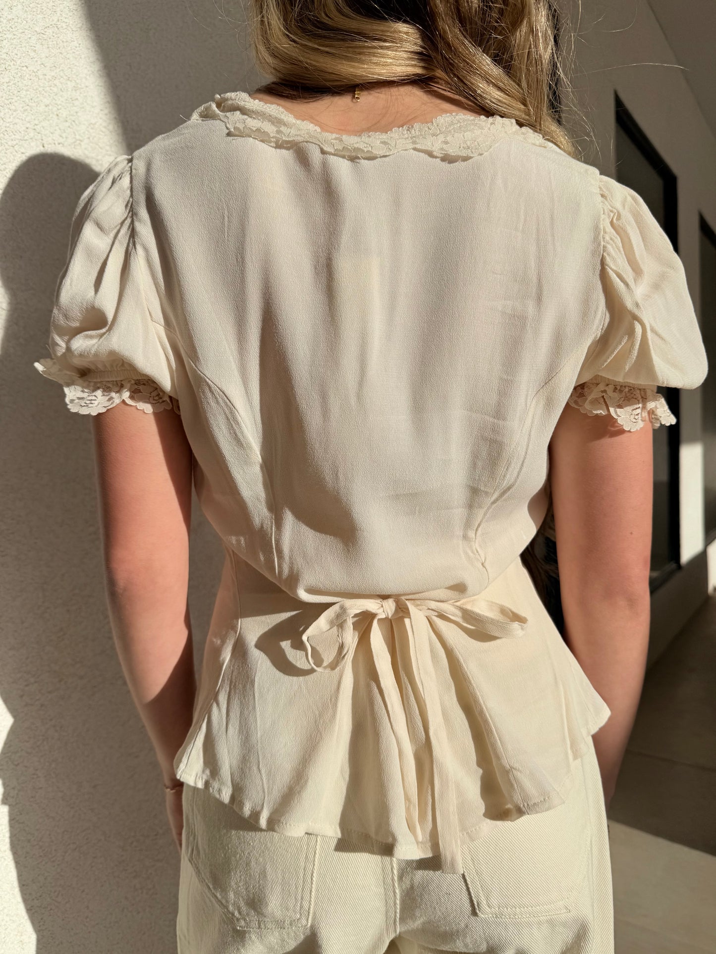 Cream Lace Trim Blouse