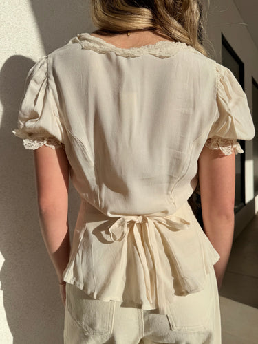 Cream Lace Trim Blouse