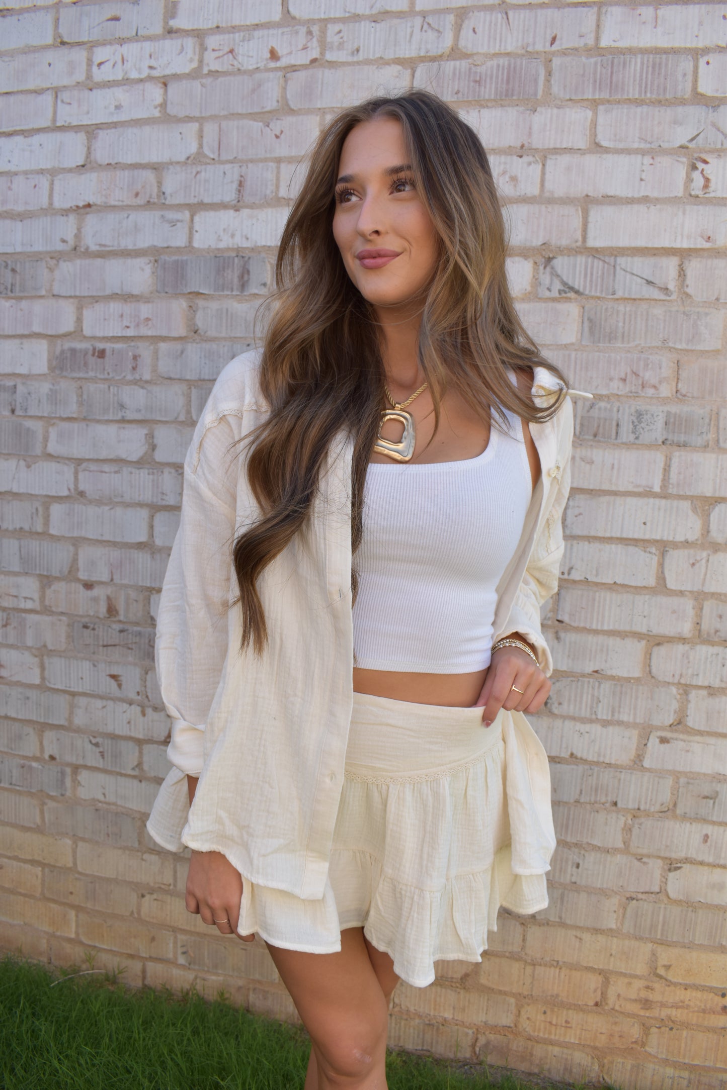 Cream Lace Button Down