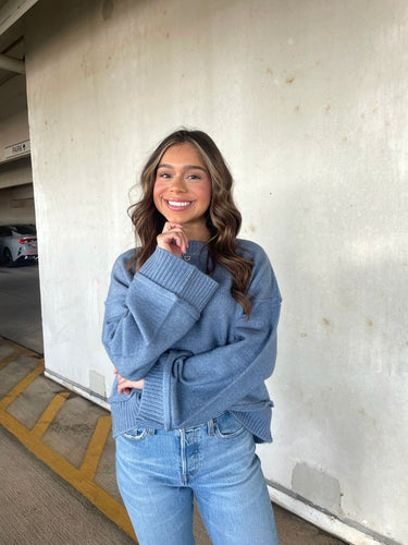 Gray Blue Oversized Sweater