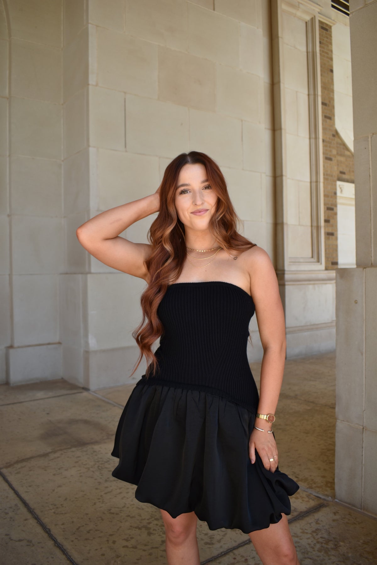 Ribbed Mini Balloon Dress