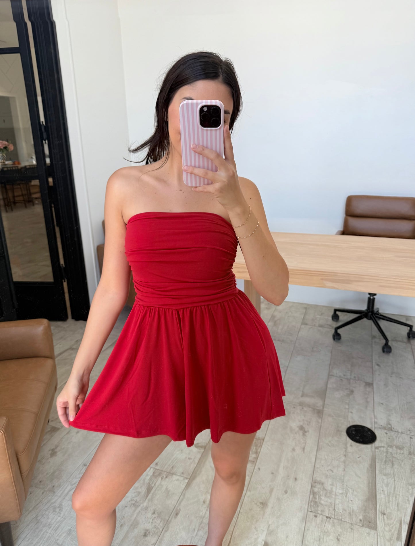 Red Shirred Romper