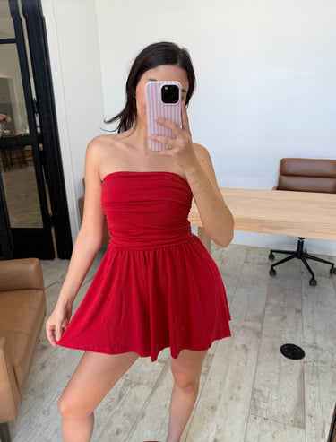 Red Shirred Romper