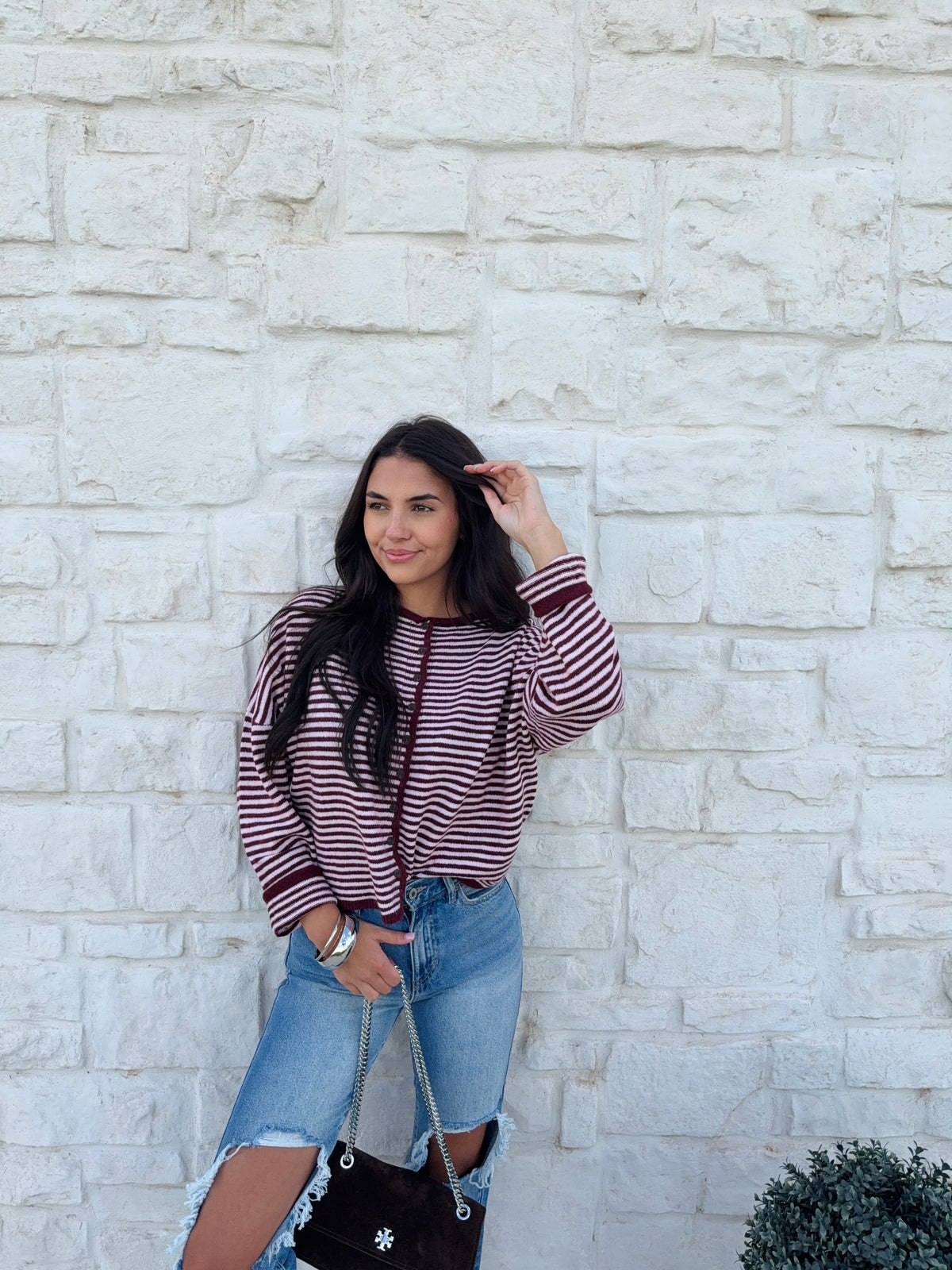 Stripe Long Sleeve Cardigan
