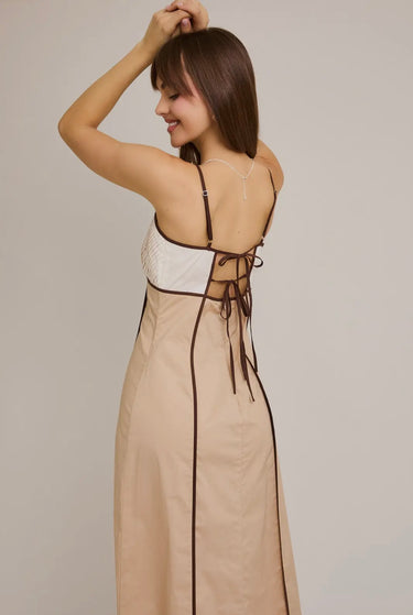 Taupe Pleated Midi Dress