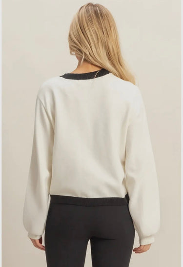 Cream/Black Sweater Cardigan